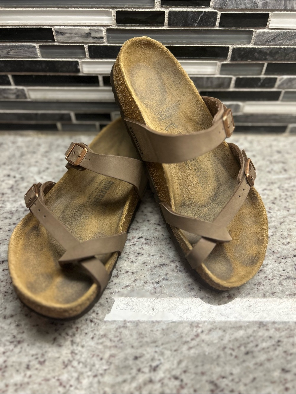 Birkenstock Mayari Women's Brown Strappy Cork-Style Slide Sandals size 7